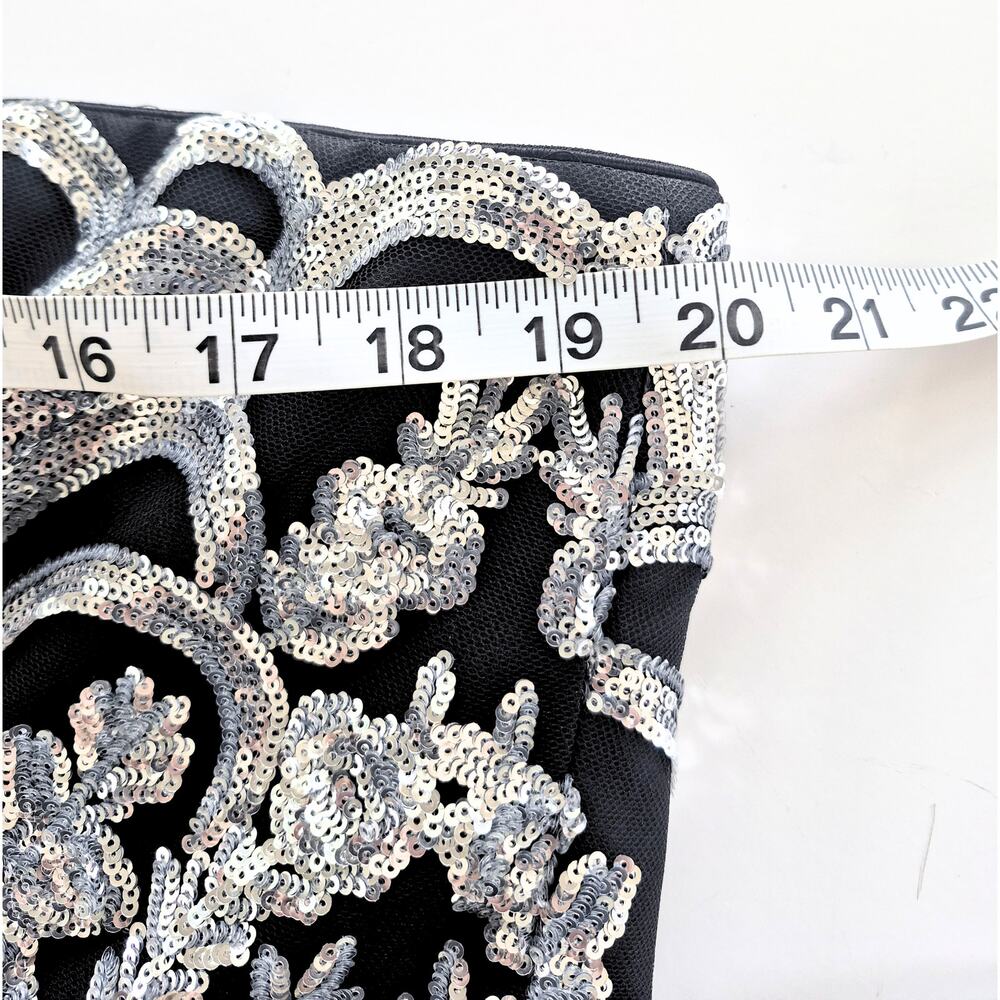 Dress The Population Viviana Dress Sz XL Sequin Strapless Sheath Silver Black - Picture 8 of 10